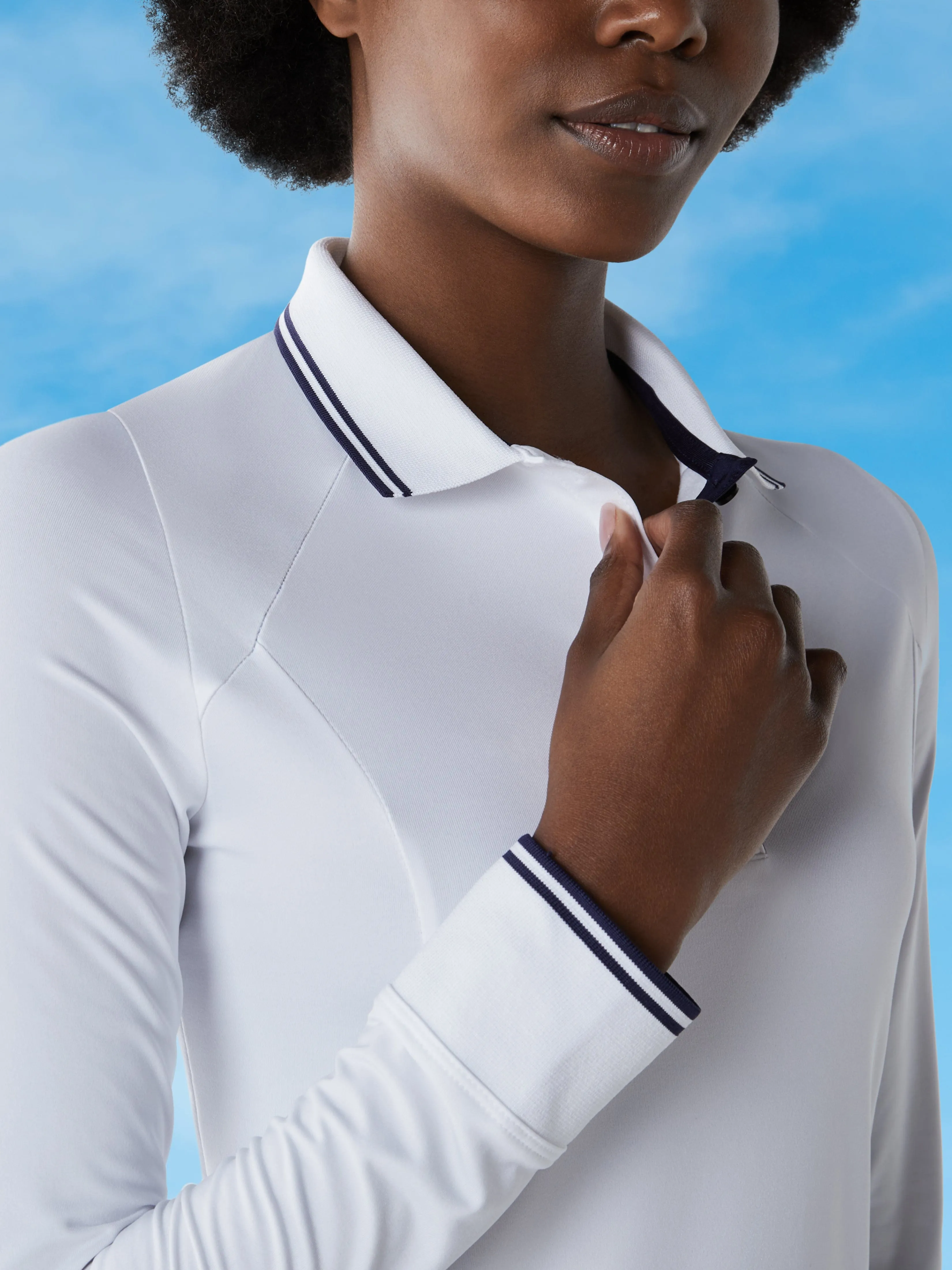 Womens Solid Long Sleeve Polo with Ribbing