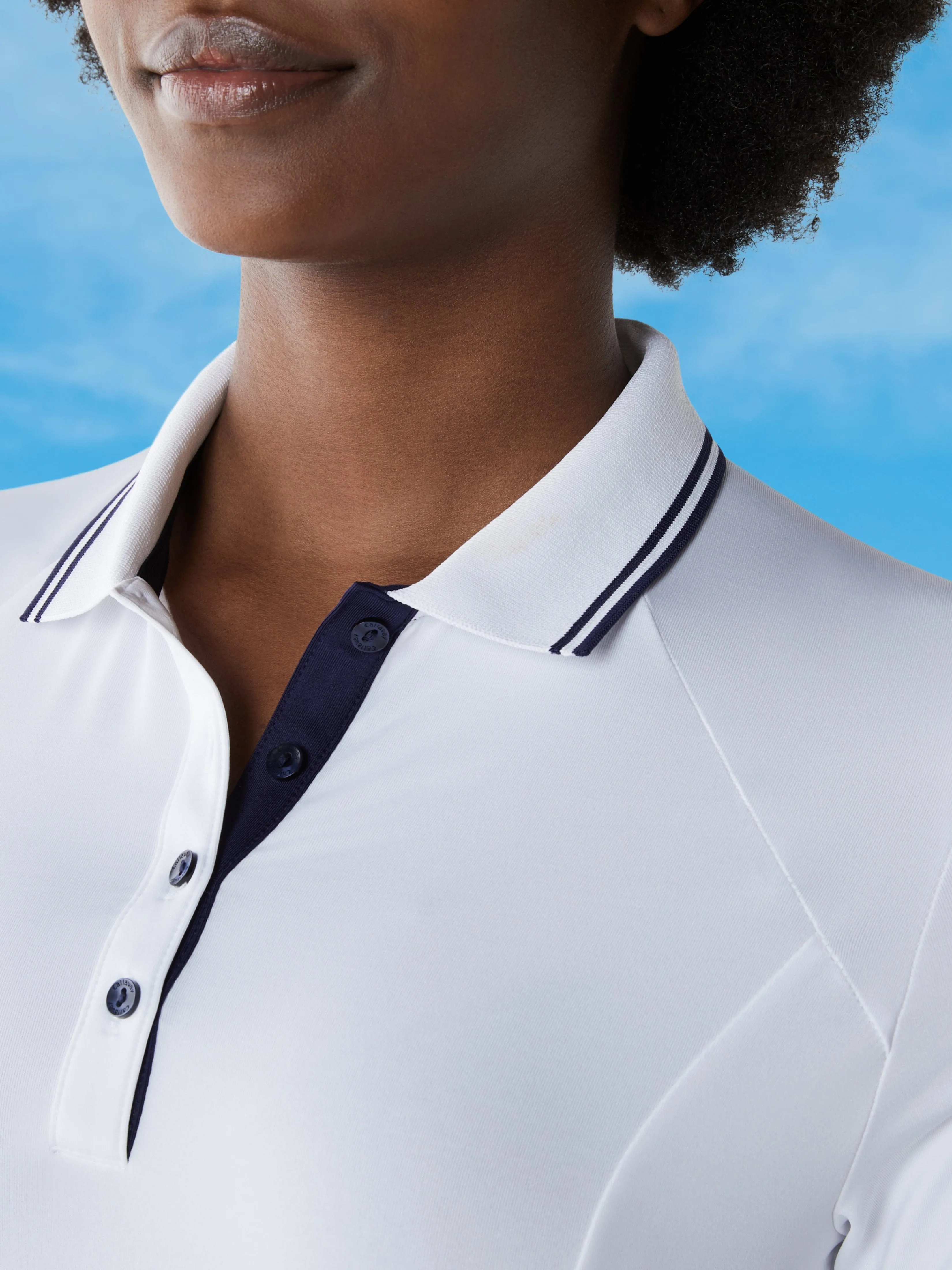 Womens Solid Long Sleeve Polo with Ribbing