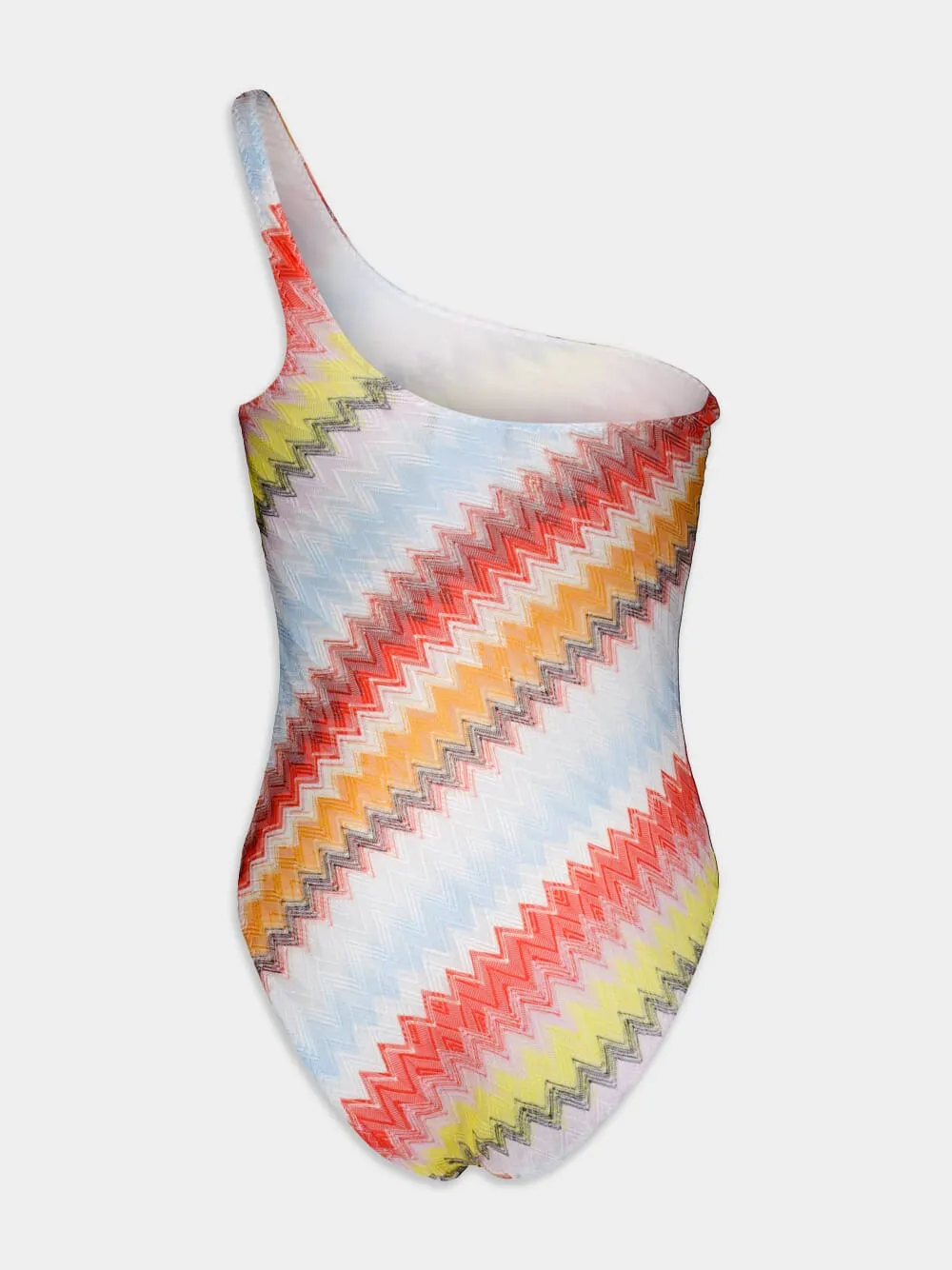 Zigzag-Patterned One-Shoulder Swimsuit